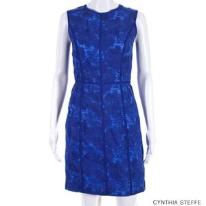 CYNTHIA STEFFE Royal Blue Structured Floral Embroidered Sleeveless Dress